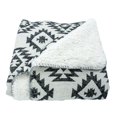 Southwest Design Throw With Shearling Back , 50x60 Black