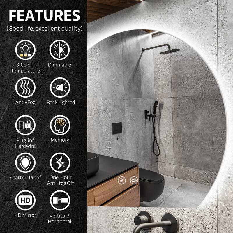Yulika Irregular LED Mirror for Bathroom with Front Light and Backlit with Dimmable 3 Light Modes