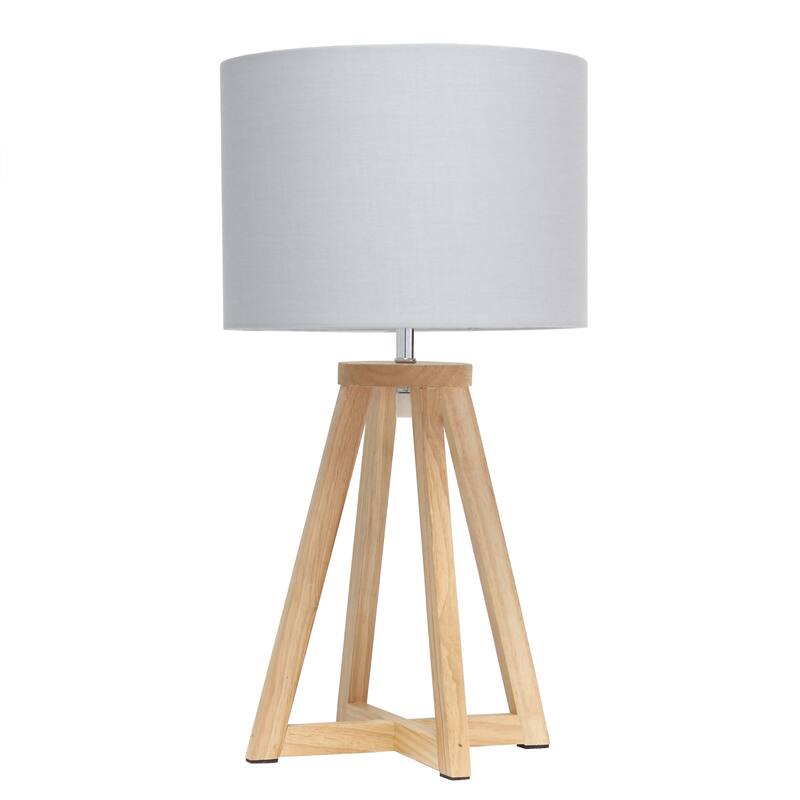Wood Tripod Table Lamp with Drum Shade for Bedroom Decor - 9.75 x 9.75 x 19 in. (L x W x H) - Natural-Grey