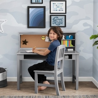Kids' Wood Desk with Hutch and Chair - Includes Cork Bulletin Board, Cubbies and Cutouts for Cords and Wires