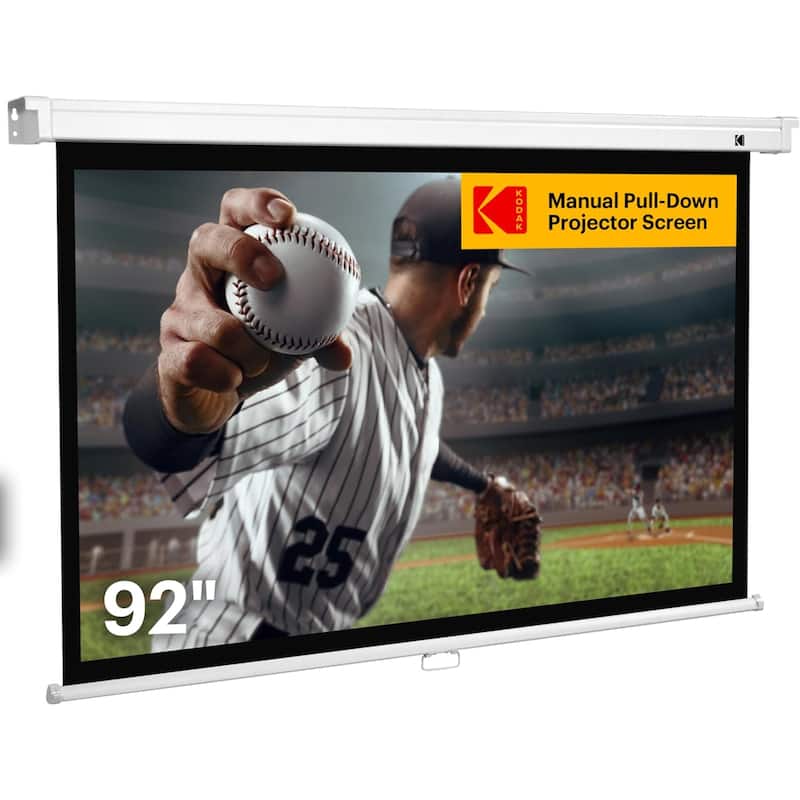 Kodak Manual Pull Down Projector Screen, Large 16:9 Retractable Screen - 92" - Black
