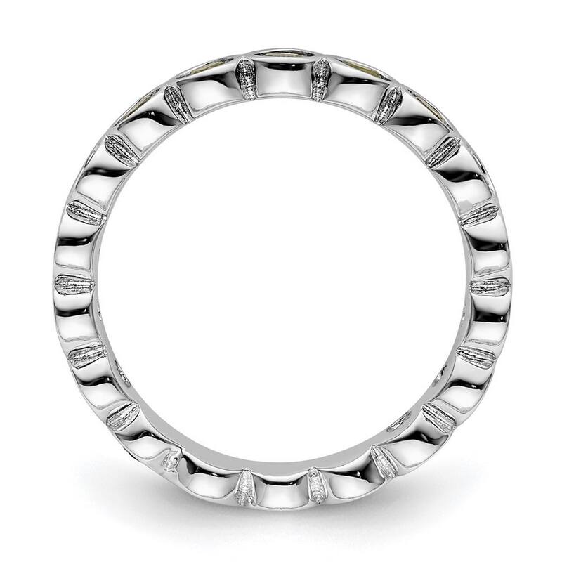 Curata 925 Sterling Silver Bezel Polished Patterned Stackable Expressions Peridot Ring