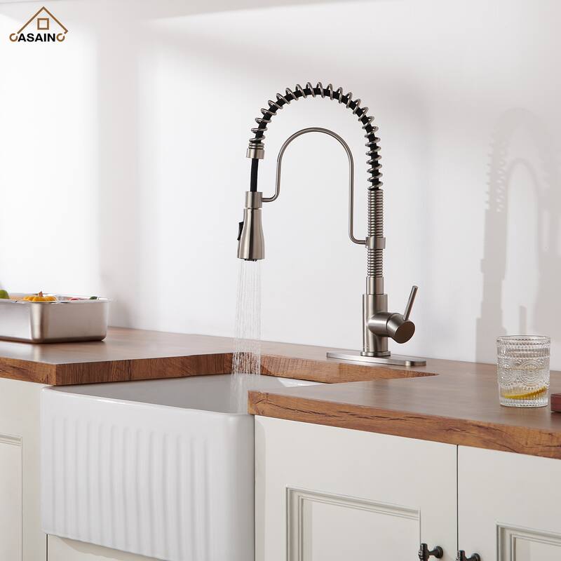 Single Handle Pull Down Sprayer Kitchen Faucet - Chrome/Clear