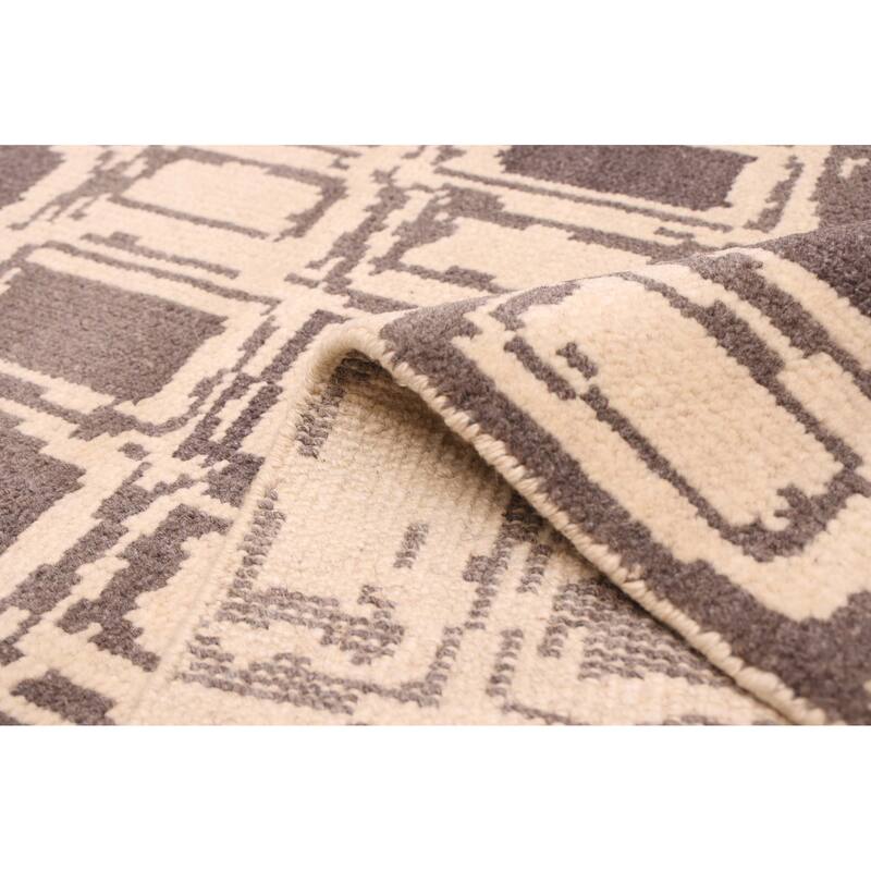ECARPETGALLERY Hand-knotted Tangier Cream, Dark Grey Wool Rug - 5'3 x 7'10