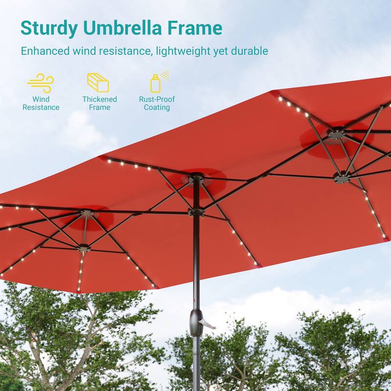 BONOSUKI 15x9ft LED Double-Sided Patio Umbrella Aluminum Large Canopy