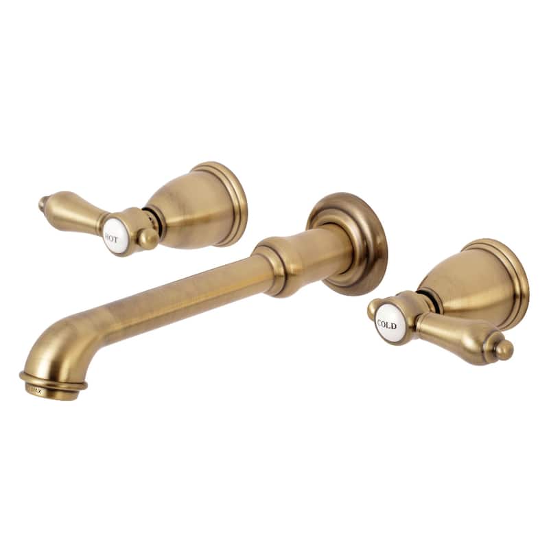 Heirloom Two-Handle 3-Hole Wall Mount Bathroom Faucet - Antique Brass