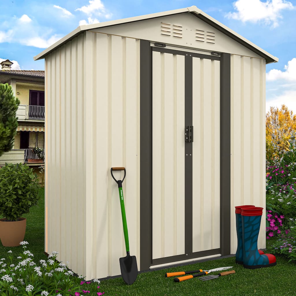 Durable 5x3 ft Metal Garden Storage Shed Waterproof UV-Resistant Outdoor Tool Organizer with Ventilation - 62.2" x 33.1" x 61.7"