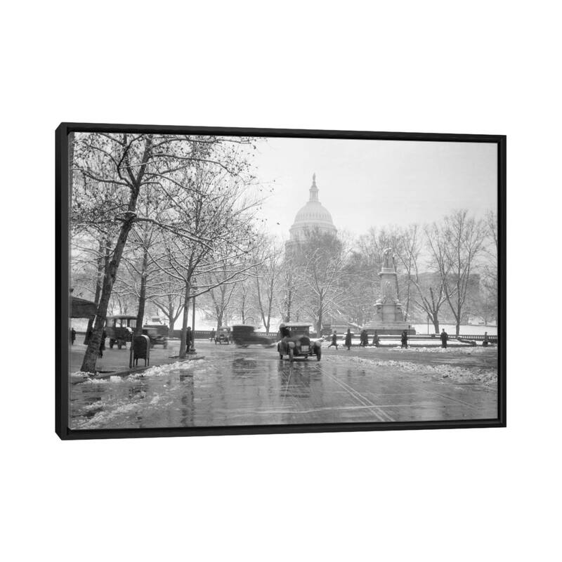 iCanvas "1920s-1930s The Capitol Building And Old Car Traffic In Winter Washington Dc USA" by Vintage Images Framed Canvas Print - Black - 26x40