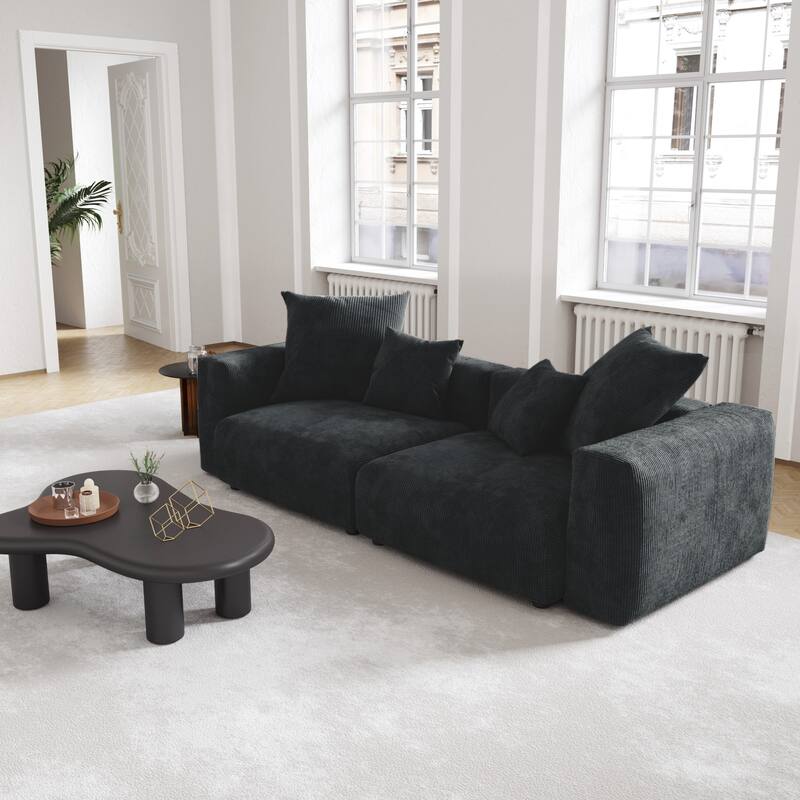 Black Corduroy Sectional Sofa Customized Sofa Couch with pillows. - Loveseat