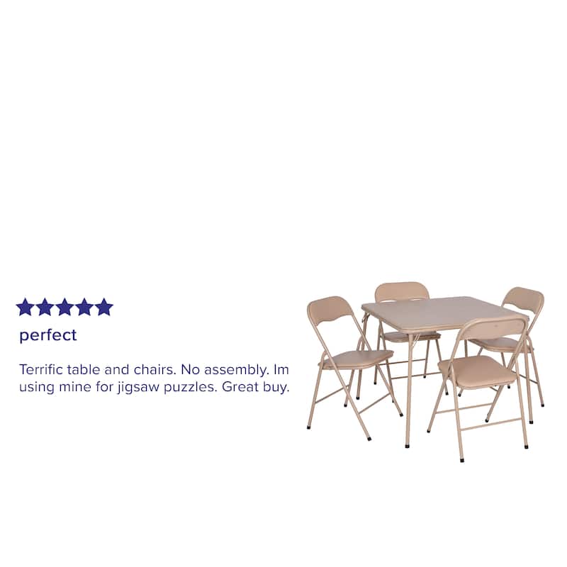 5 Piece Folding Card Table and Chair Set with Upholstered Table Top - 33.5"W x 33.5"D x 27.75"H