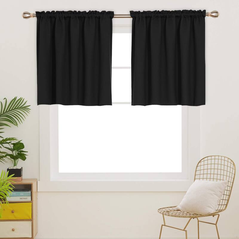 Rod Pocket Solid Window Valance for Kitchen (2 Panels)