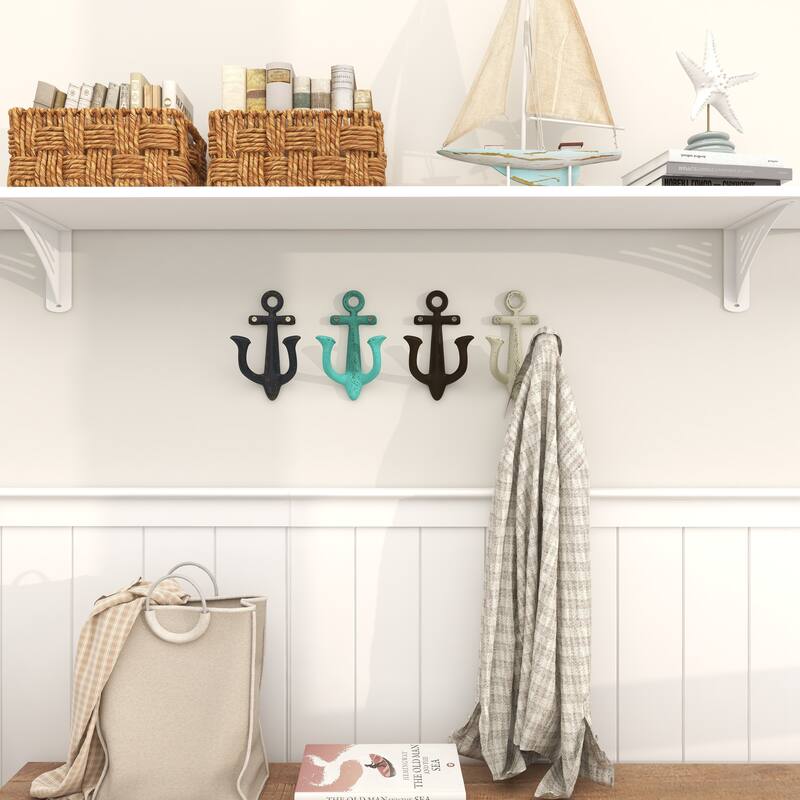 Cream Wood Handmade Distressed House 3 Hanger Wall Hook with Red Roof Accents and Hanging Rope - 5 x 4 x 9