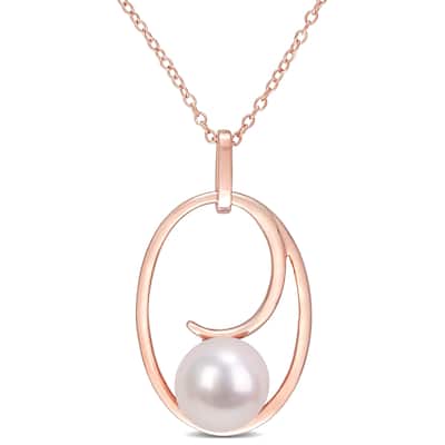 Miadora 9-9.5mm Cultured Freshwater Pearl Oval Drop Rose Silver