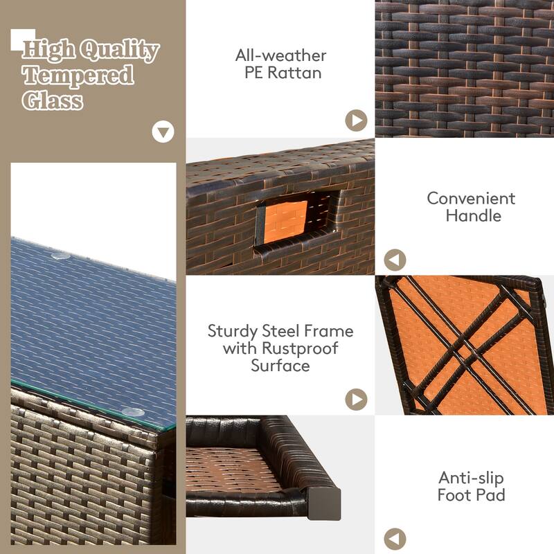 Gymax 8 PCS Outdoor Wicker Furniture Set w/Storage Box Tempered Glass