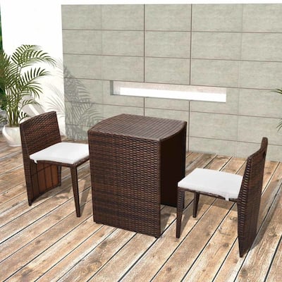 vidaXL Patio Bistro Set Outdoor Furniture Set Table and Chairs Poly Rattan - 23.6" x 18.9" x 27.6"