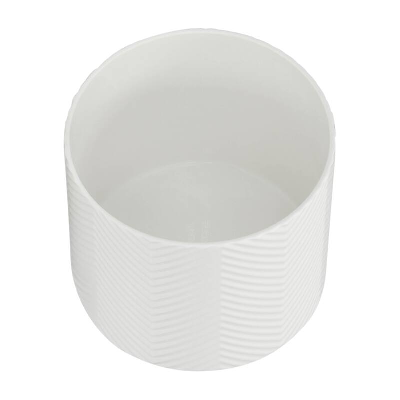 Ceramic Planter Trendy White Planter Elevated on Wooden Stand with Chevron Design For Indoor or Outdoor Plants