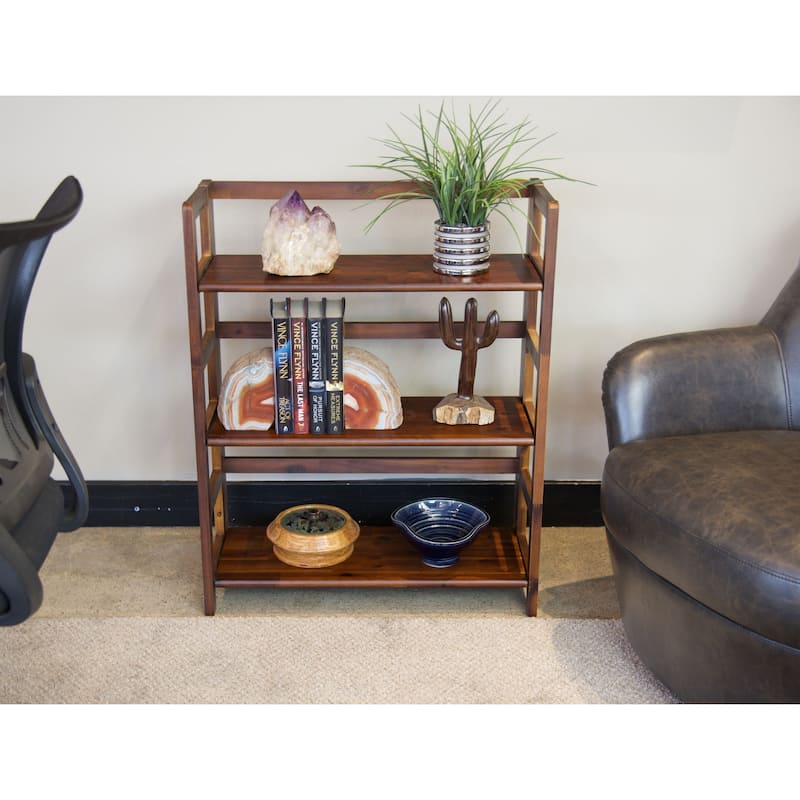 Solid Acacia 3 Shelf Folding Bookcase in Mahogany