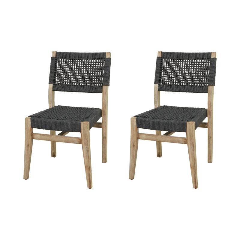 Wood Outdoor Dining Chair with Woven Seat and Back - Set of 2 Dark Gray - Roche River Decor