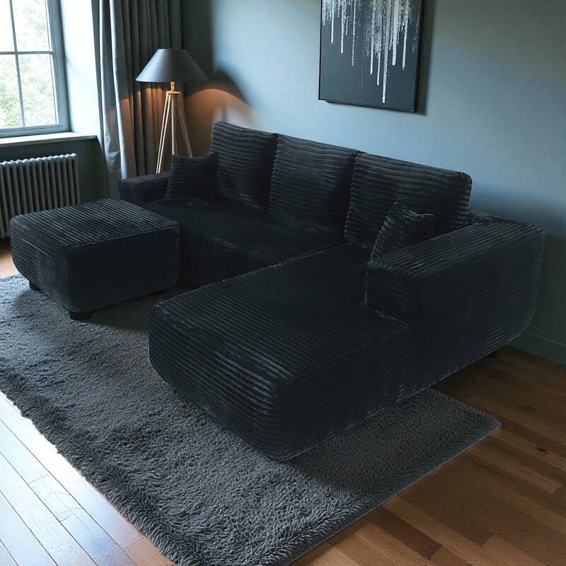 105.1" Cloud Modular Sectional Sofa with U-Shaped Chaise, Deep Seat Corduroy Upholstered Couch, No Assembly Required