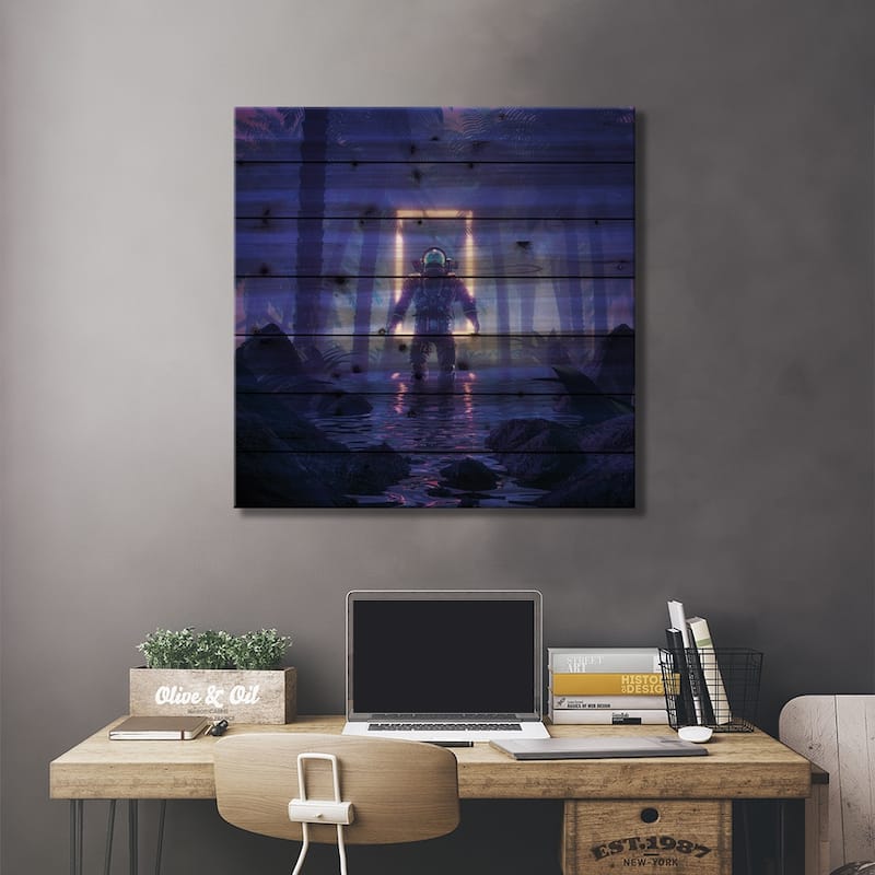 Psychedelic Jungle Astronaut Print On Wood by grandeduc - Multi-Color