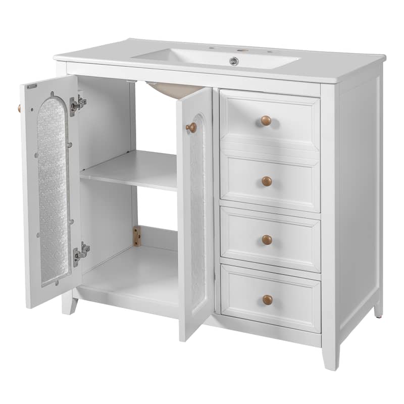 Roomfitters 36" Bathroom Vanity with Two Soft Close Doors, Adjustable Shelves and Three Drawers