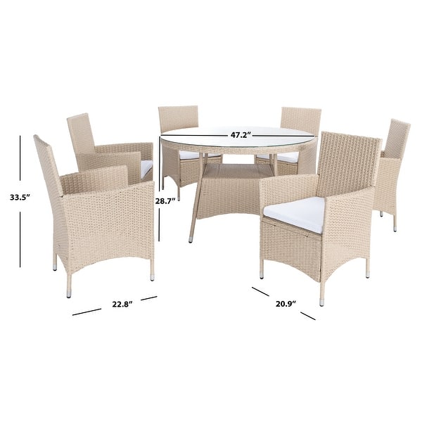 dimension image slide 1 of 4, SAFAVIEH Outdoor Living Challe 7-Piece Patio Dining Set