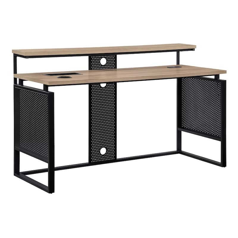 ACE 60" Desk with Hutch Shelf - Matte Black / Oak