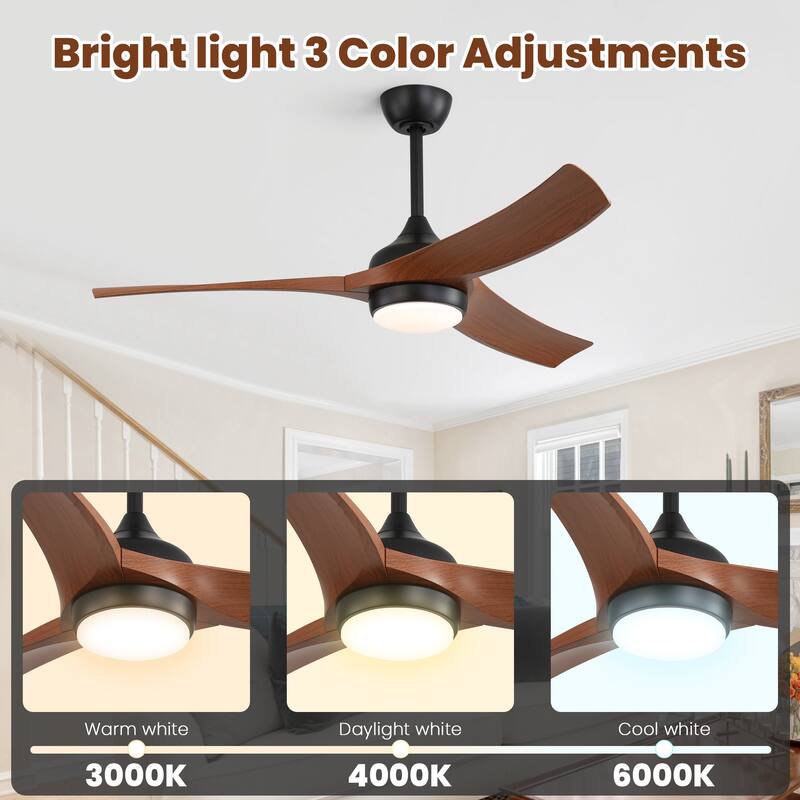 52 Inch Black Ceiling Fan with Light