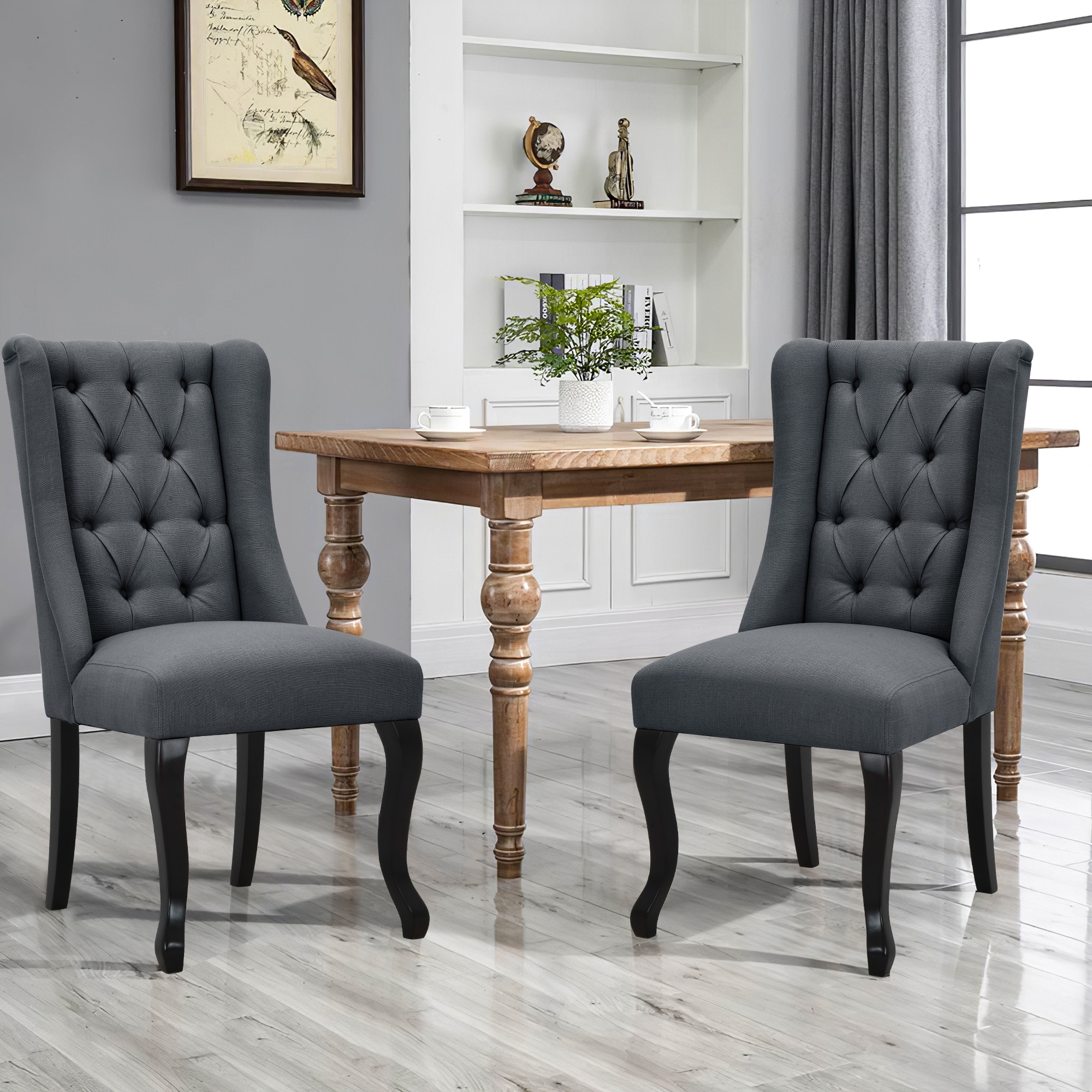 Moasis Tufted Wingback Dining Chairs with Solid Wood Legs Set of
