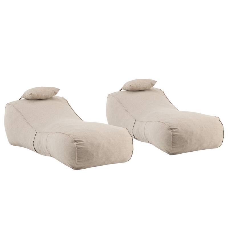 Roomfitters Lemoore Outdoor Bean Bag Lounge Chair with Headrest, Water Resistant, Dark Beige - Beige (Set of 2)