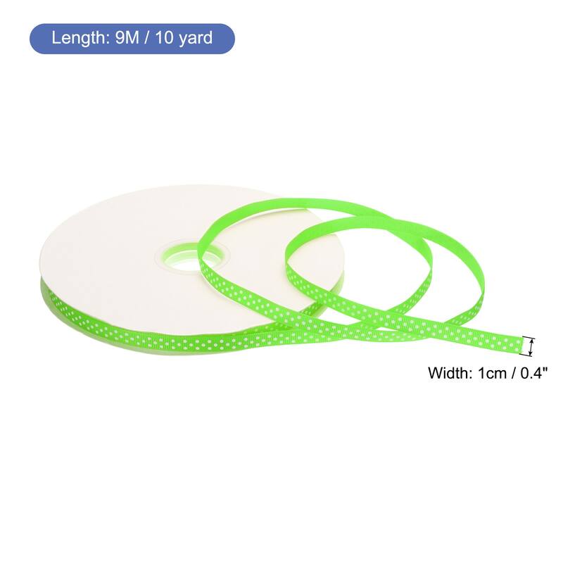 Grosgrain Ribbons with Dots Ribbon Bow Decoration - Bright Green - 100 Yards 3/8 Inch