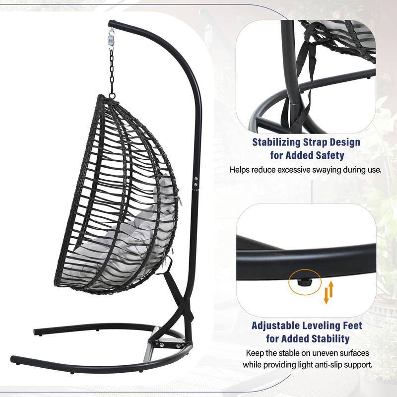 Indoor Outdoor Hanging Hammock Chair with Stand, Foldable Egg Swing Chair