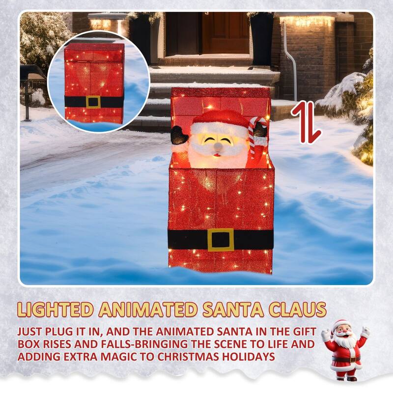 VEIKOUS 3D Pre-Lit Animated Santa Claus Sign, Lighted Holiday Display with 100 LED Lights, Outdoor/Indoor Christmas Decoration