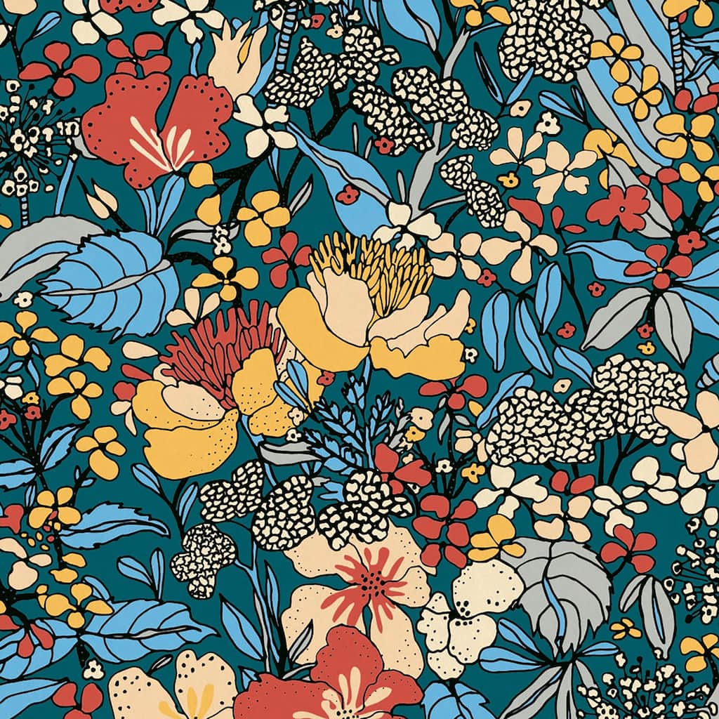 AS Creation Zetta Blue Floral Riot Wallpaper