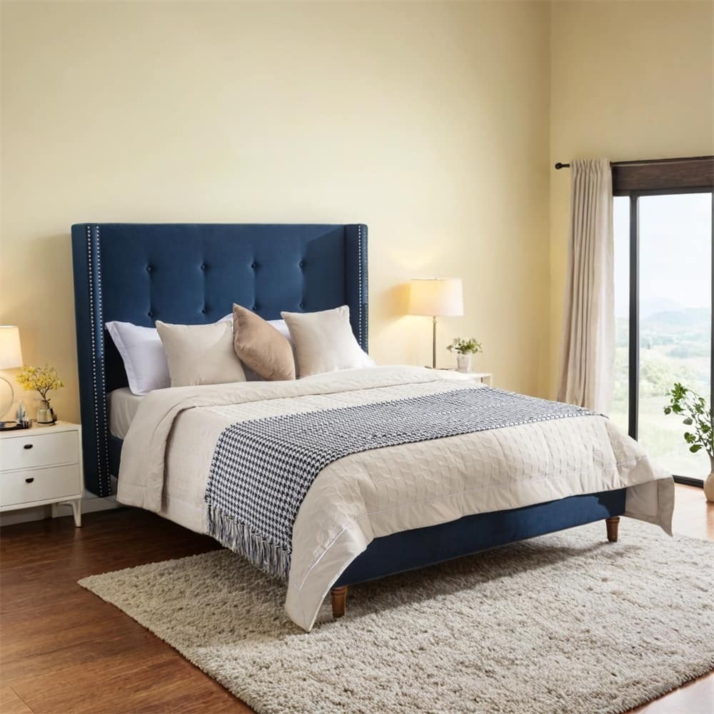 Upholstered King Bed Features a 54" High Headboard w/Buttoned Tuft