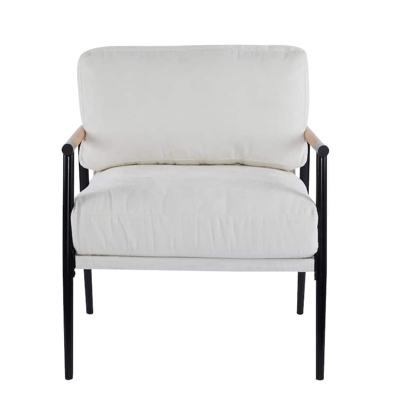 Roomfitters 27.56" Modern Accent Chair with Plush Cushions, Metal Frame and Wooden Armrest Design
