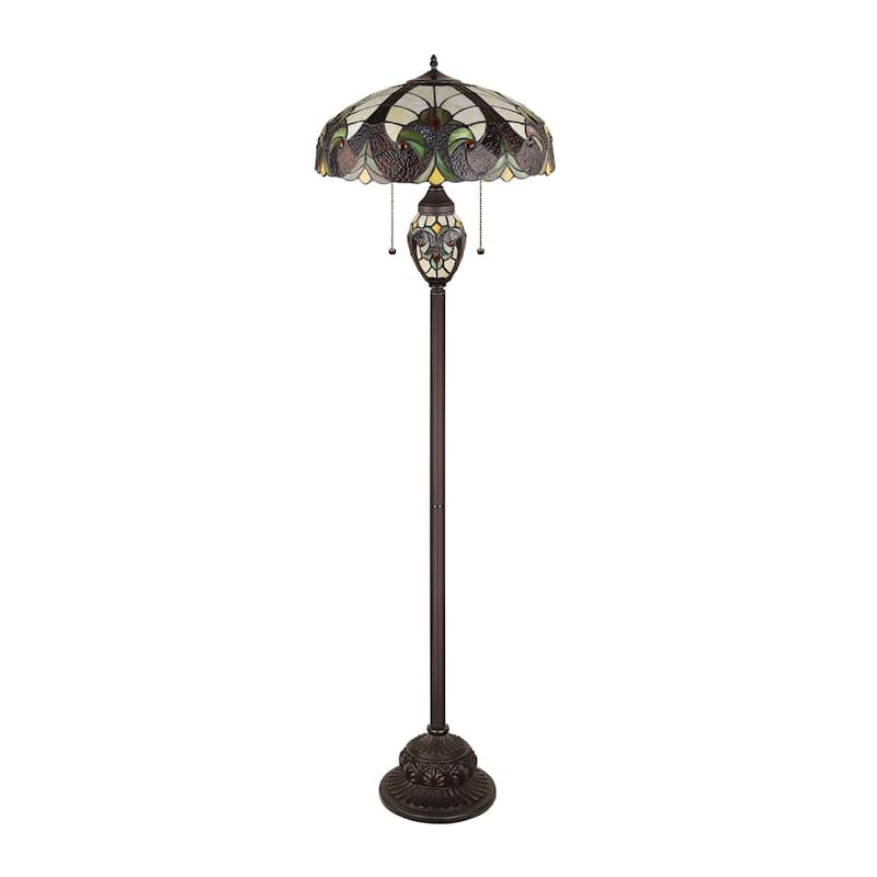 Victorian Tiffany-Style 3-Light Antique Dark Bronze Double Lit Floor Lamp 18" Shade - 18