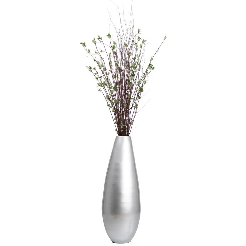 31.5" Spun Bamboo Tall Floor Vase - Sleek Matte Finish, Elegant Home Decoration, Modern Accent Piece, Living Room Decor - Large Silver