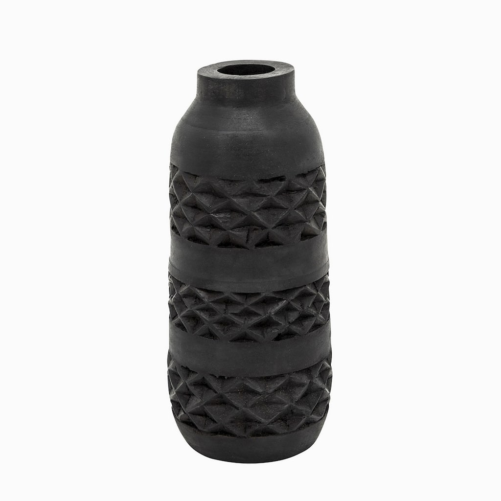 Yuka 12 Inch Vase, Bottle Shape, Embossed Diamond Patterns, Stained Black