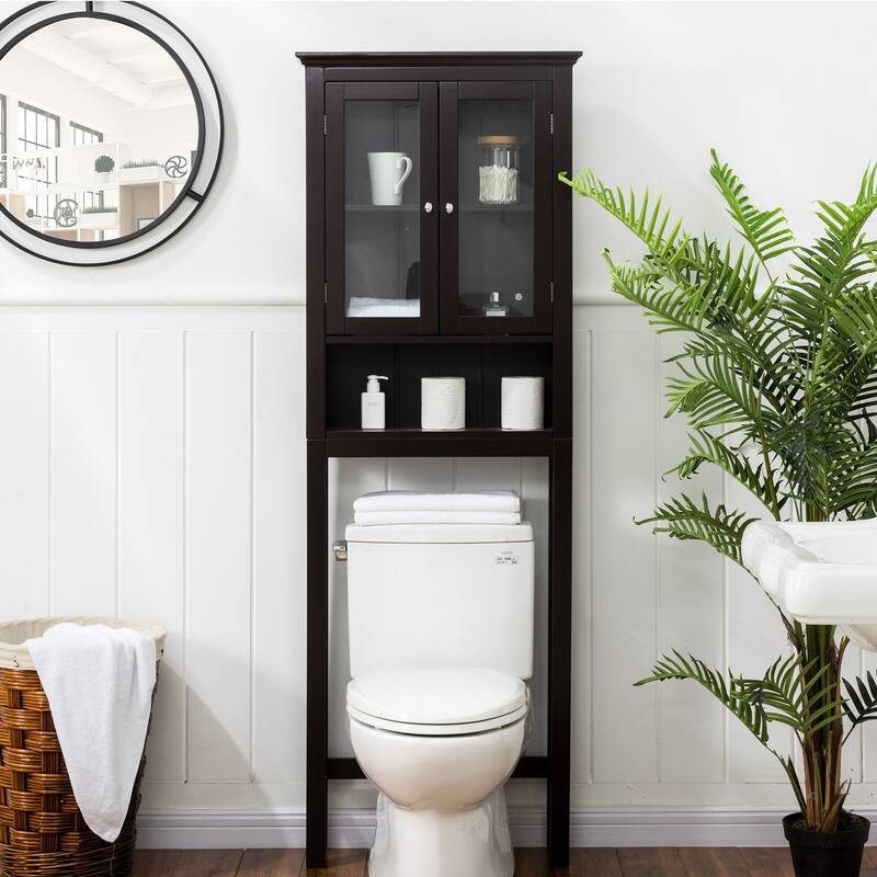 Glitzhome 5.8FT Espresso/ Walnut Bathroom Storage Cabinet Spacesaver Organizer - Espresso