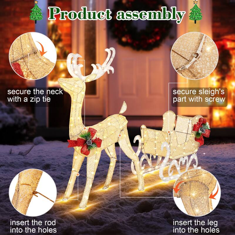 Futzca Lighted Christmas Reindeer & Sleigh, Outdoor Angel Christmas Decoration