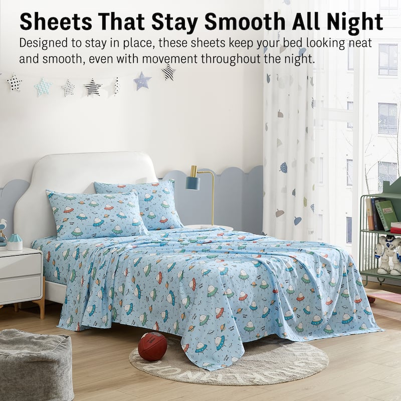 HLC.ME Printed Kids Bed Sheets - Patterned Bed Sheet Set - Wrinkle Resistant & Ultra Soft - For Mattresses up to 15 Inches Deep