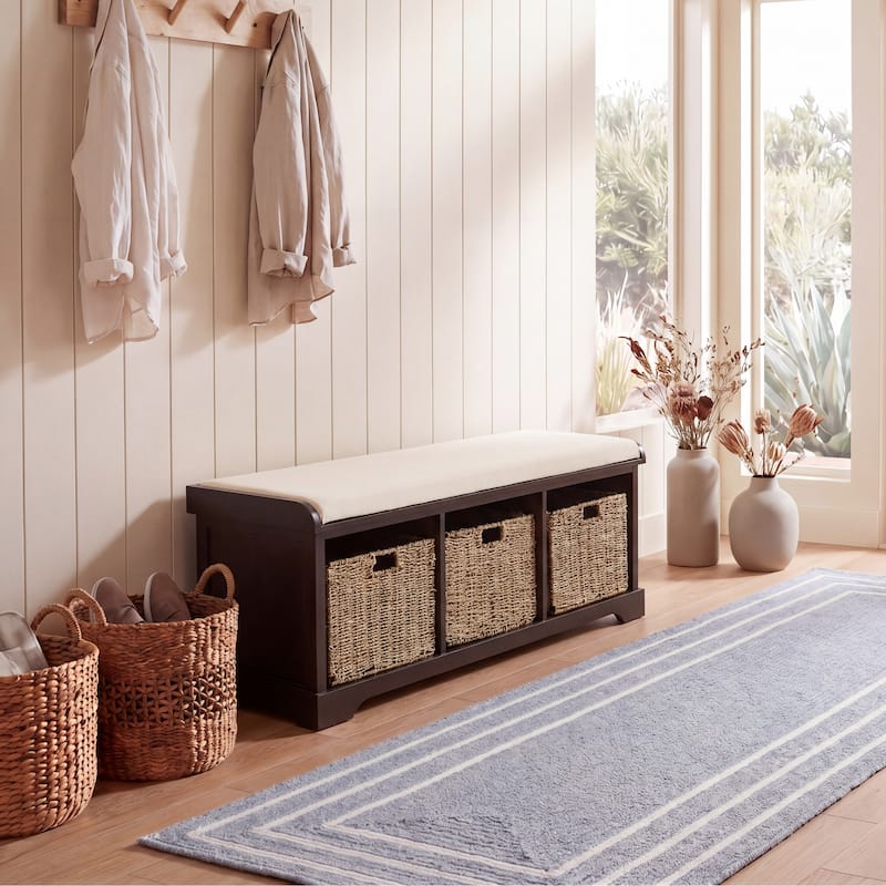 SAFAVIEH Eola Grey/ White Storage Bench - 47" x 16.1" x 19.9" - 47"W x 16"D x 20"H