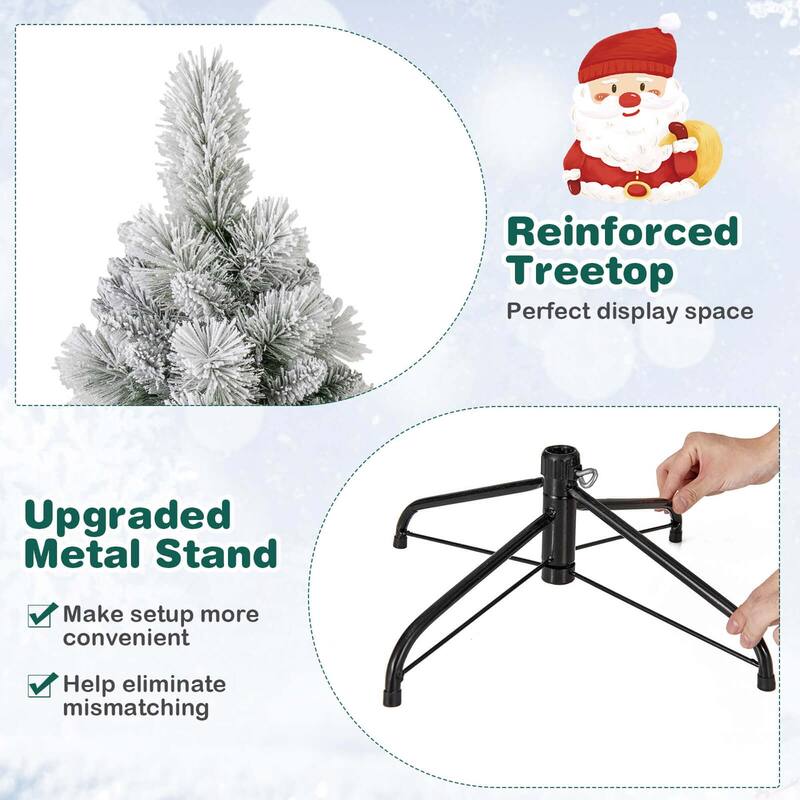 Costway 6/7 FT Flocked Christmas Tree with Pine Needles 517/680 Branch
