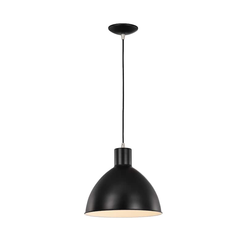 1-Light Matte Black and Brushed Nickel Pendant With Bowl Metal Shade
