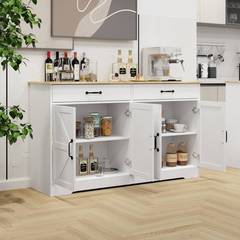 55.91" Farmhouse Style Sideboard Buffet Cabinet,Storage Cabinet with 2 Drawers and 4 Doors