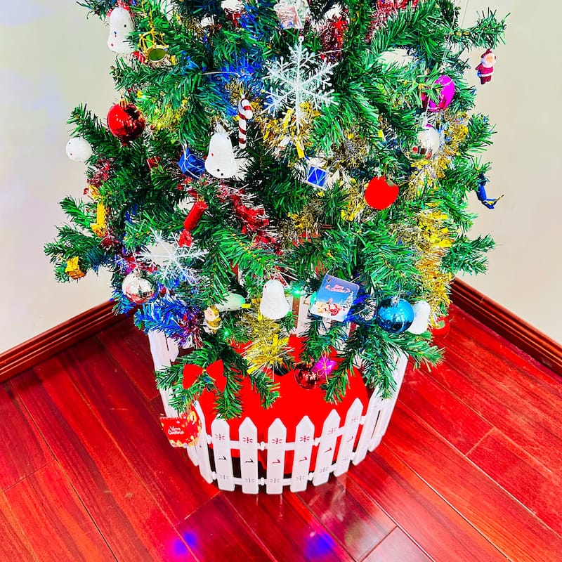 Pre-Lit Artificial Christmas Tree - LED Energy-Saving Lights, Tree Skirt + Guardrails - Green