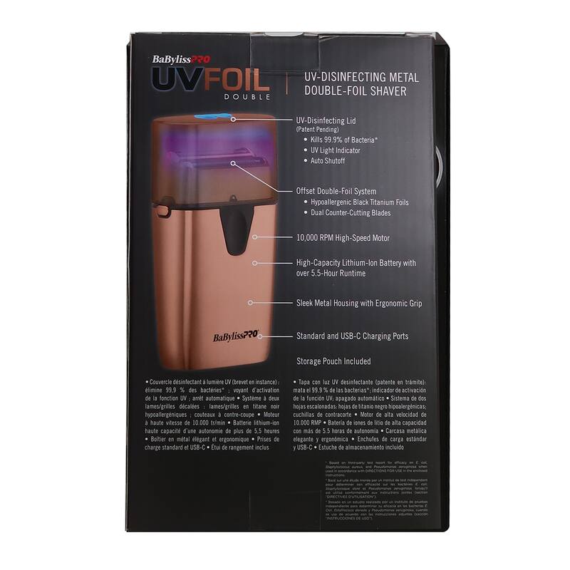 BaByliss Pro LIMITED EDITON UVFOIL UV-Disinfecting Metal Double Foil Shaver #FXLFS2RG (Rose Gold) + Fade Brush + 9" Comb