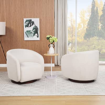 SEYNAR Modern Glam Boucle Fabric Round 360 Degree Swivel Barrel Chair Set of 2