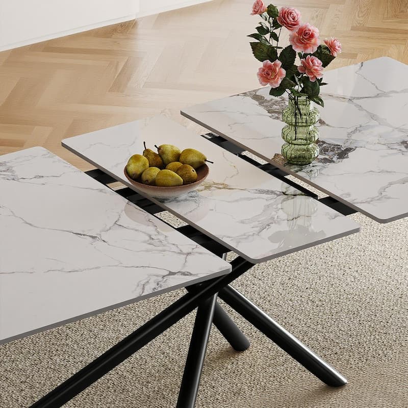 Home Office Table Meeting Table, Expandable Dining Table with Retractable Leaf, Kitchen Table with X-Base